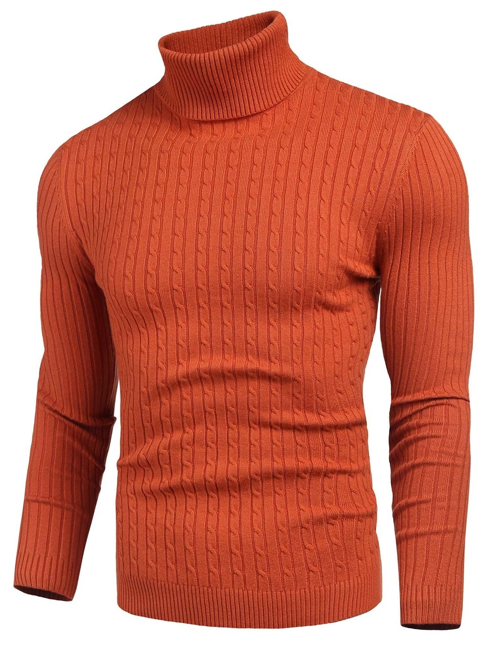 Slim-Fit Orange Cable Turtleneck Sweater - Men's